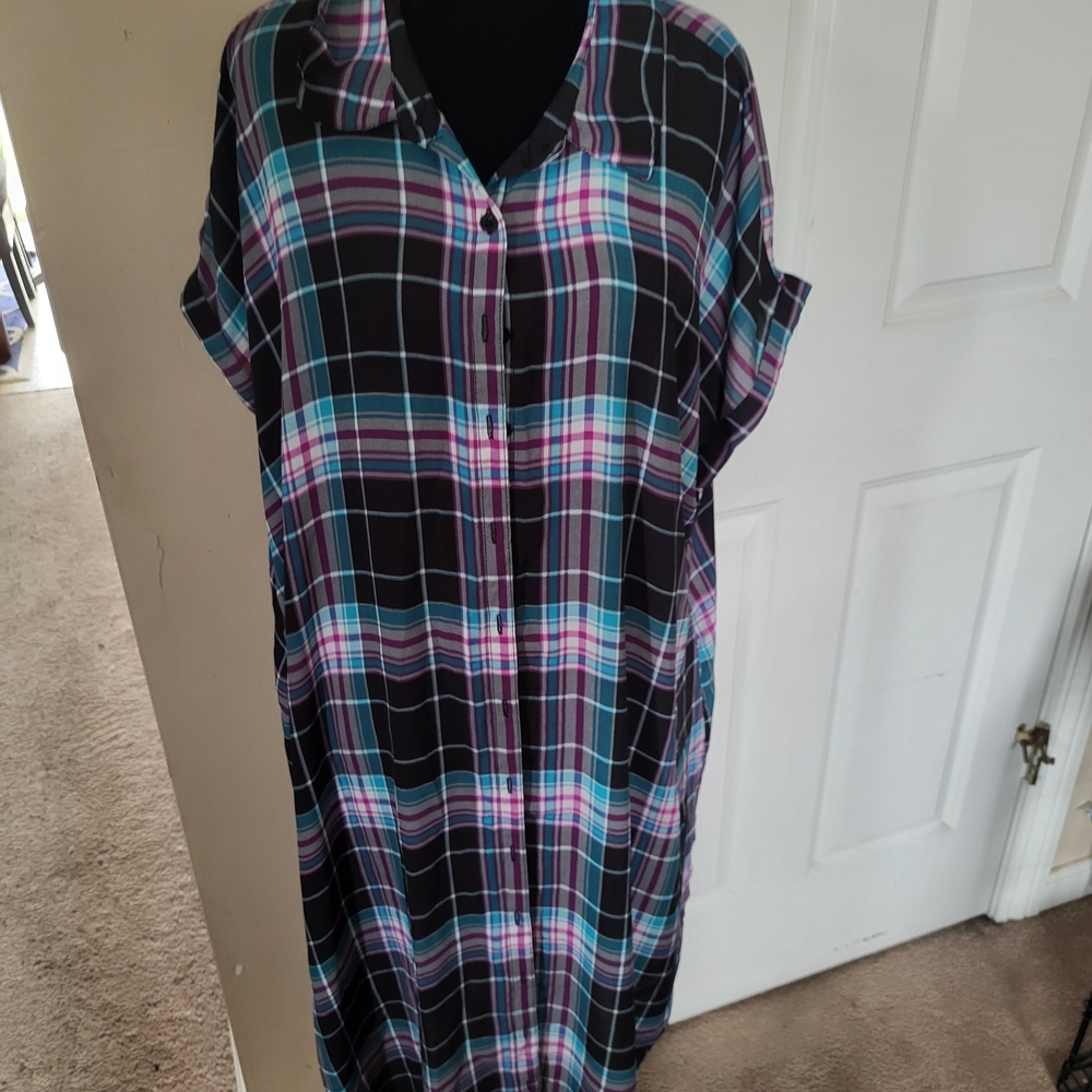Torrid Plaid Maxi Dress in Black, Blue, and Purple